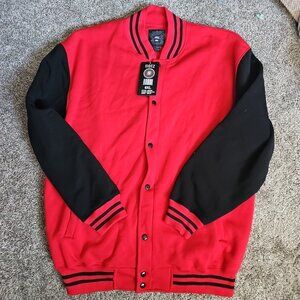 NWT NOIZ JK518X Red/Black 6XL Big and Tall Varsity Style Jacket - Button Closure